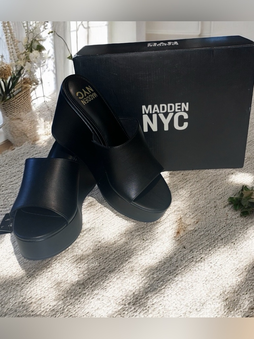 Madden NYC Black Platform Boho Wedge Slide on Sandals - Women's 7